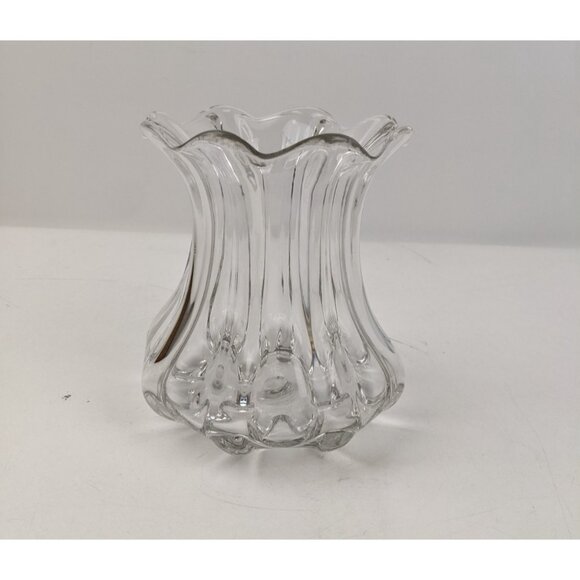 Rare Antique Ruffled Pittsburgh Flint Glass Ribbed Molded Hand-Blown Vase 6”
